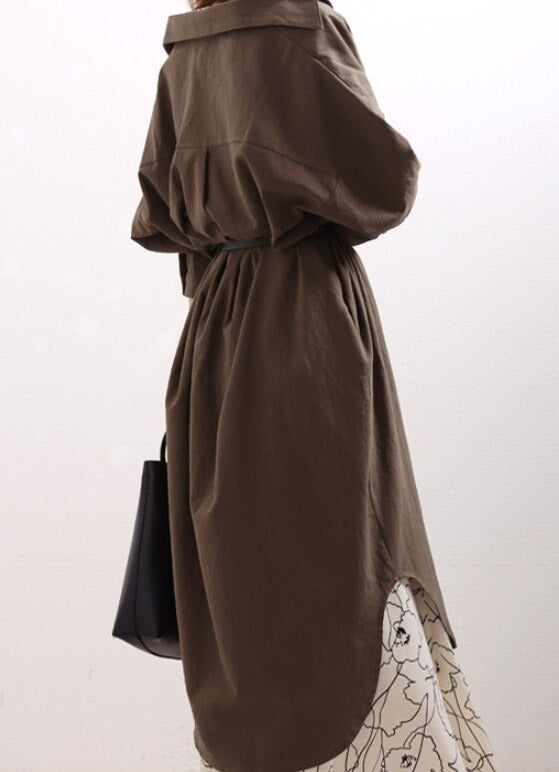 S-2XL Spring Casual Patchwork Cotton Collar Loose Long Sleeve Long Shirt Dress