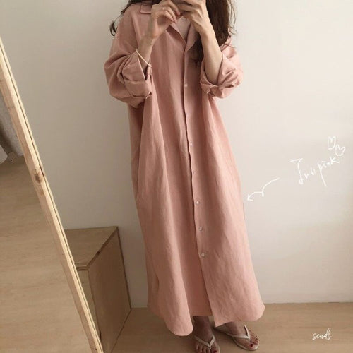 Load image into Gallery viewer, S-2XL Spring Casual Patchwork Cotton Collar Loose Long Sleeve Long Shirt Dress
