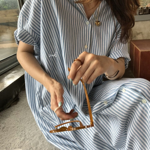 Load image into Gallery viewer, S-2XL Spring Casual Patchwork Cotton Collar Loose Long Sleeve Long Shirt Dress
