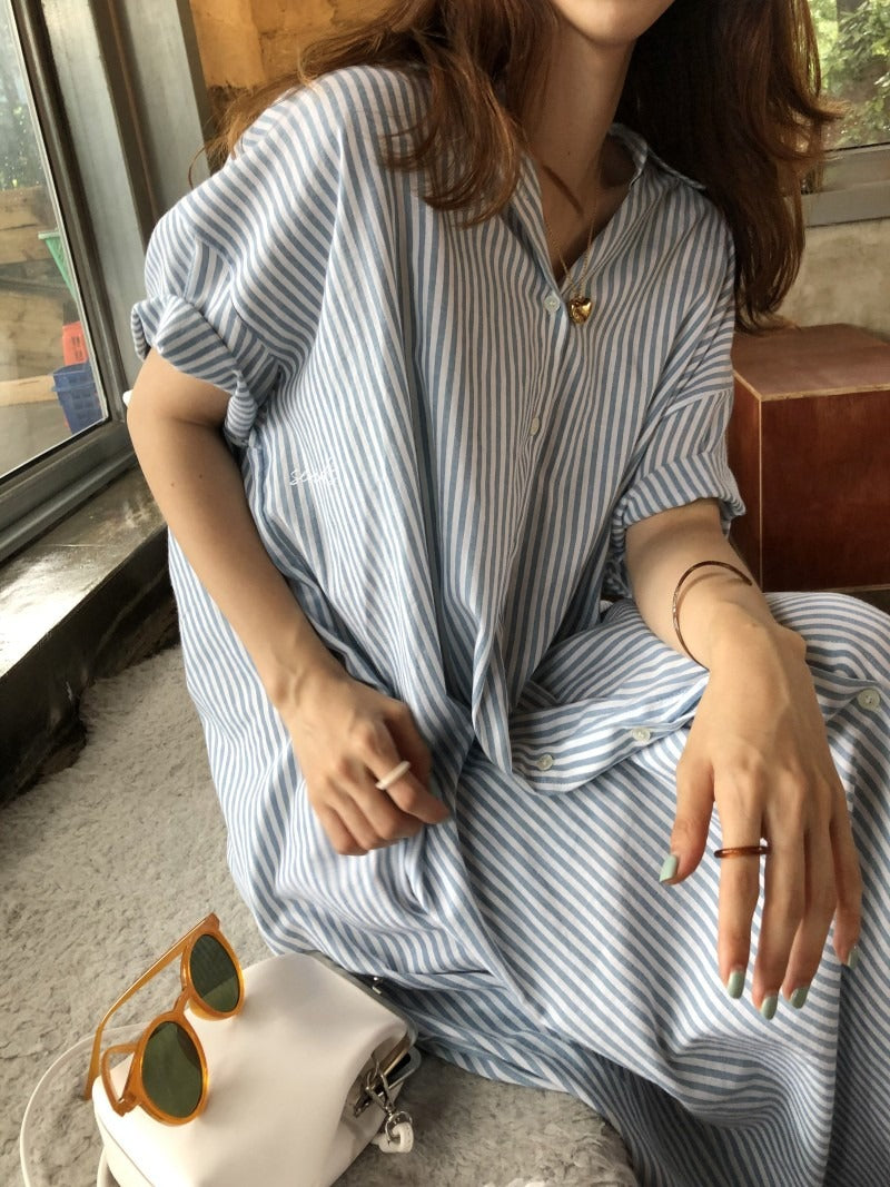 S-2XL Spring Casual Patchwork Cotton Collar Loose Long Sleeve Long Shirt Dress