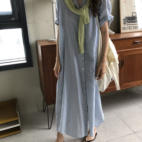 Load image into Gallery viewer, S-2XL Spring Casual Patchwork Cotton Collar Loose Long Sleeve Long Shirt Dress
