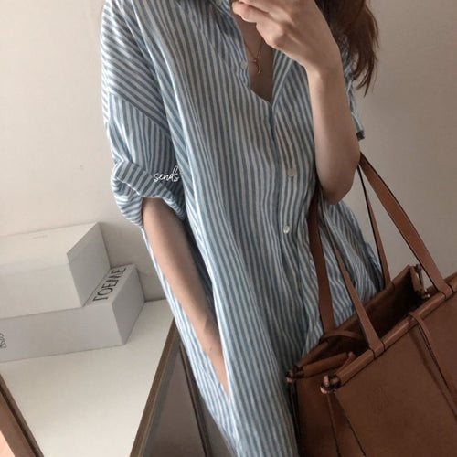 Load image into Gallery viewer, S-2XL Spring Casual Patchwork Cotton Collar Loose Long Sleeve Long Shirt Dress
