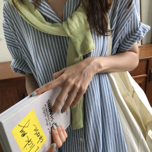 Load image into Gallery viewer, S-2XL Spring Casual Patchwork Cotton Collar Loose Long Sleeve Long Shirt Dress
