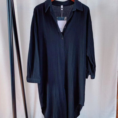 Load image into Gallery viewer, S-2XL Spring Casual Patchwork Cotton Collar Loose Long Sleeve Long Shirt Dress
