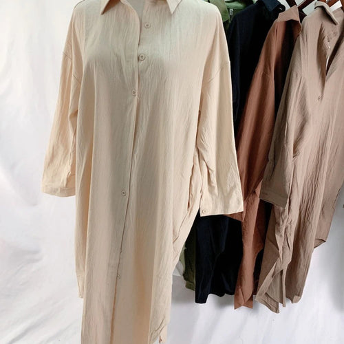 Load image into Gallery viewer, S-2XL Spring Casual Patchwork Cotton Collar Loose Long Sleeve Long Shirt Dress
