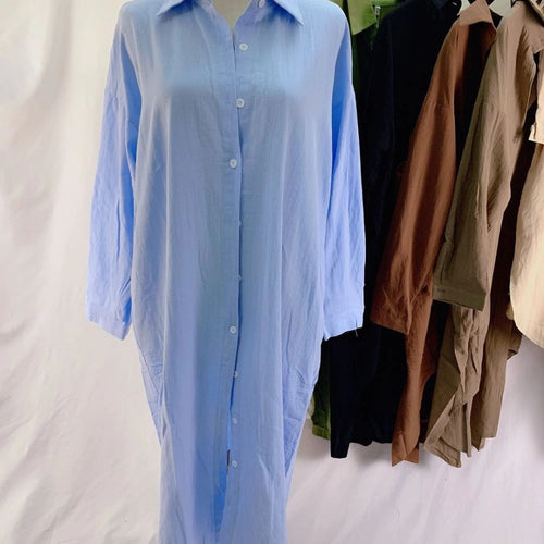 Load image into Gallery viewer, S-2XL Spring Casual Patchwork Cotton Collar Loose Long Sleeve Long Shirt Dress
