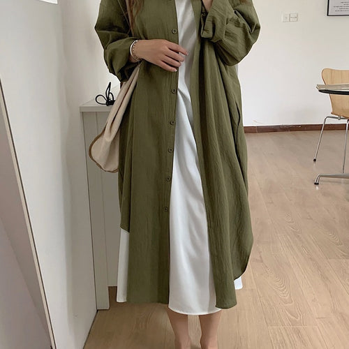 Load image into Gallery viewer, S-2XL Spring Casual Patchwork Cotton Collar Loose Long Sleeve Long Shirt Dress
