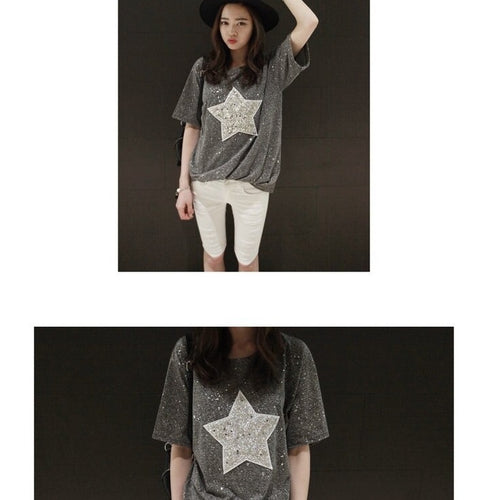 Load image into Gallery viewer, S-2XL Summer Casual Embroidery Star Loose Short Sleeves Tee
