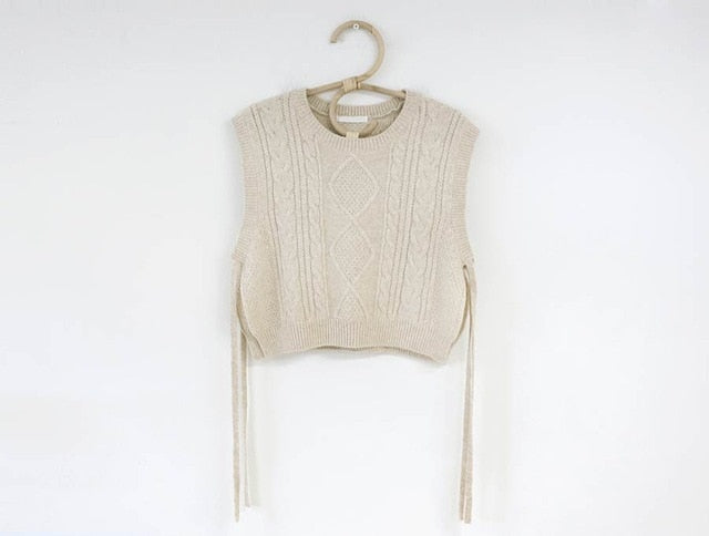 side cut loose sleeveless sweater knitted Vintage wool vest