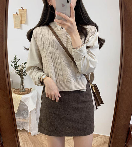 side cut loose sleeveless sweater knitted Vintage wool vest
