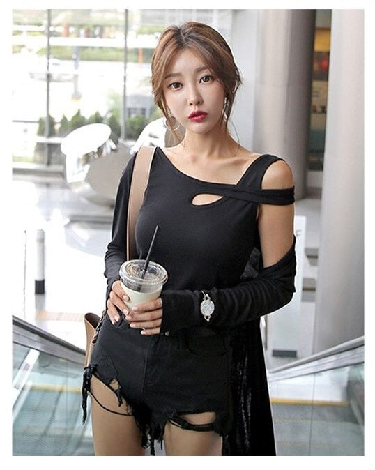 Hollow-out Split Leakage Shoulder Casual Sleeveless