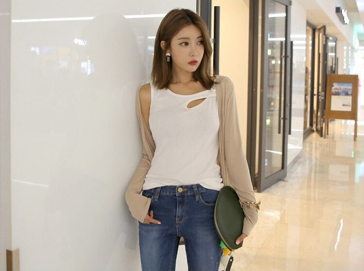 Hollow-out Split Leakage Shoulder Casual Sleeveless