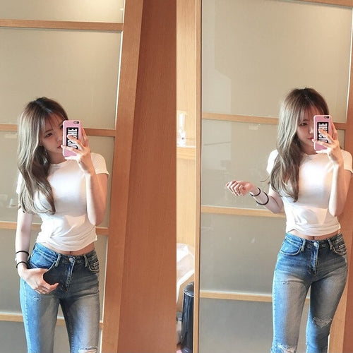 Load image into Gallery viewer, Summer Fashion Solid Casual Short Sleeve Render Tight Thin Ruffle Crop Top Tees
