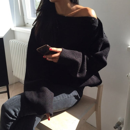 Load image into Gallery viewer, Thick Winter Slash neck pullover Elegant Knitted Oversize Sweater
