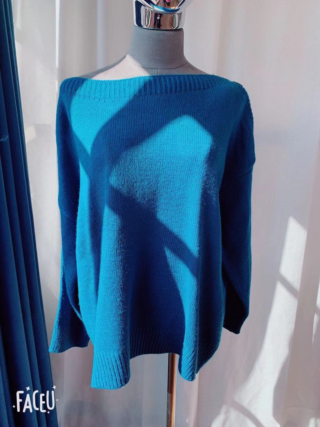 Thick Winter Slash neck pullover Elegant Knitted Oversize Sweater