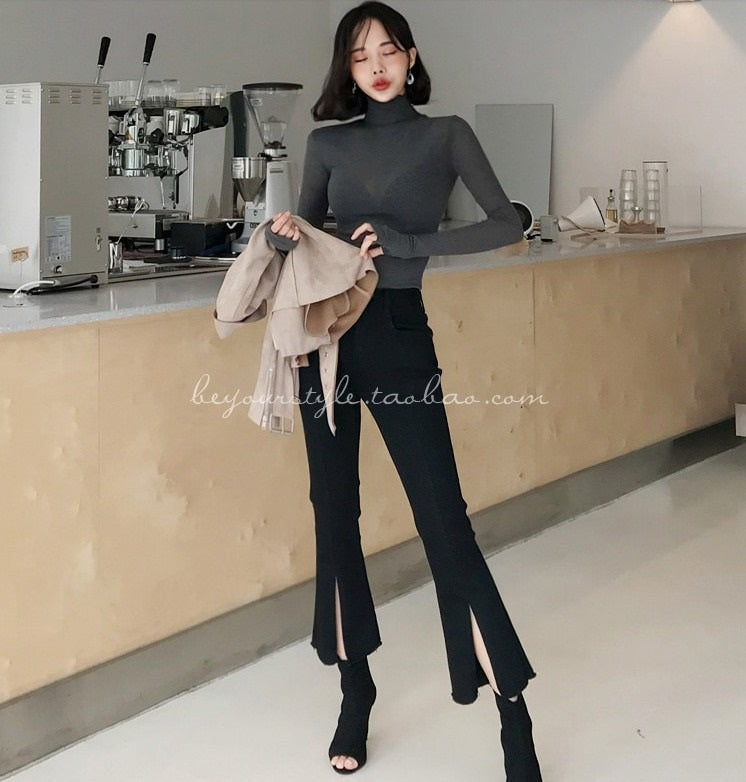 Turtleneck Sexy Basic Korean Style Long Sleeve
