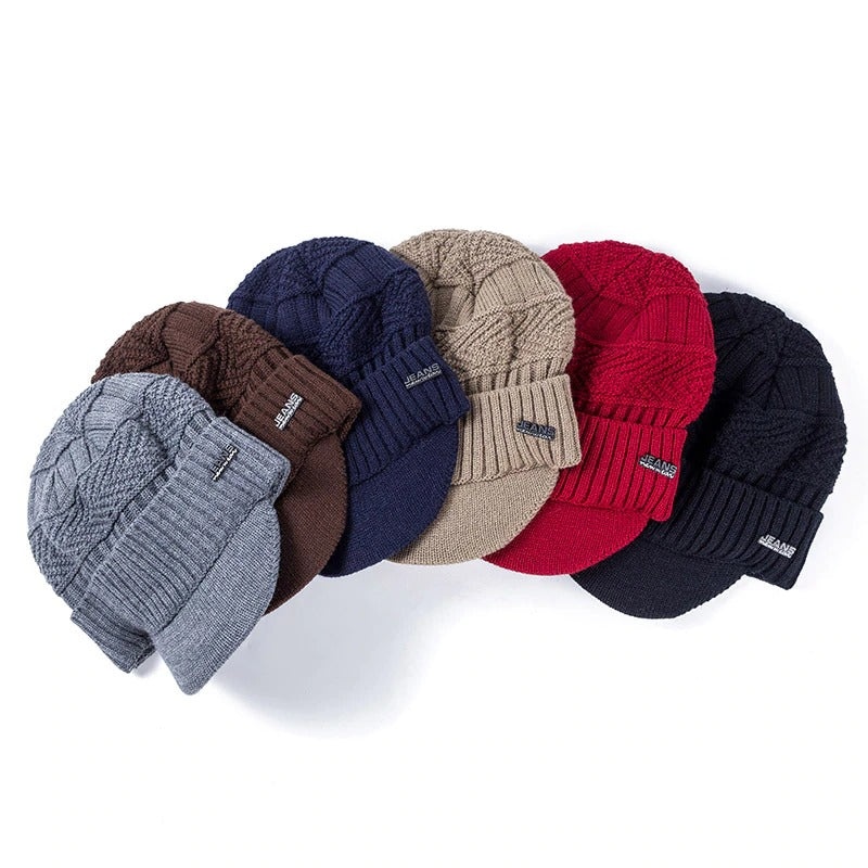 Stylish Fur Lined Soft Beanie With Brim Outdoor Knitted Woolen Warm Winter Cap