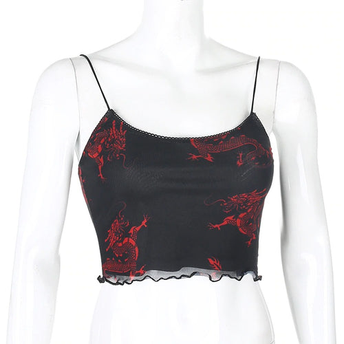 Load image into Gallery viewer, Chinese Style Dragon Print Sexy Spaghetti Strap Mesh Sleeveless
