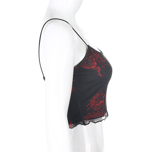 Load image into Gallery viewer, Chinese Style Dragon Print Sexy Spaghetti Strap Mesh Sleeveless
