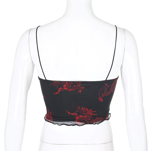 Load image into Gallery viewer, Chinese Style Dragon Print Sexy Spaghetti Strap Mesh Sleeveless
