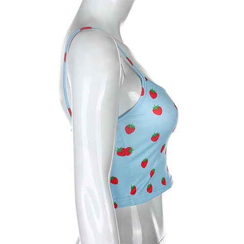 Load image into Gallery viewer, Strawberry Print Sexy Blue Short Casual Sleeveless
