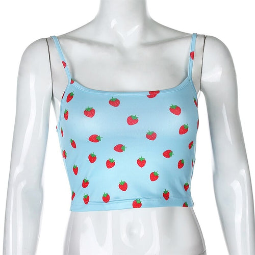 Load image into Gallery viewer, Strawberry Print Sexy Blue Short Casual Sleeveless
