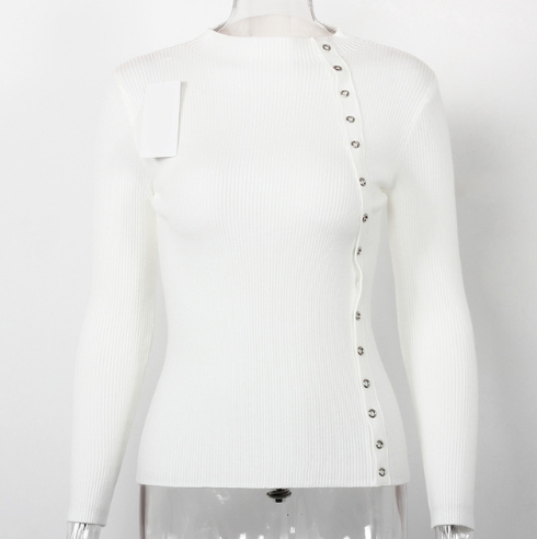 Load image into Gallery viewer, Side Button Designer Knitted Long Sleeve Sweater-women-wanahavit-White-One Size-wanahavit
