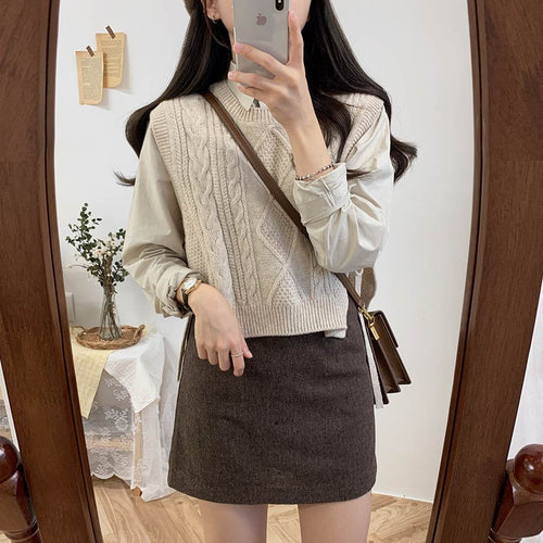 Load image into Gallery viewer, O-neck Autumn Winter Short Knitted Sleeveless Warm Casual oversize Pullover vest sweater

