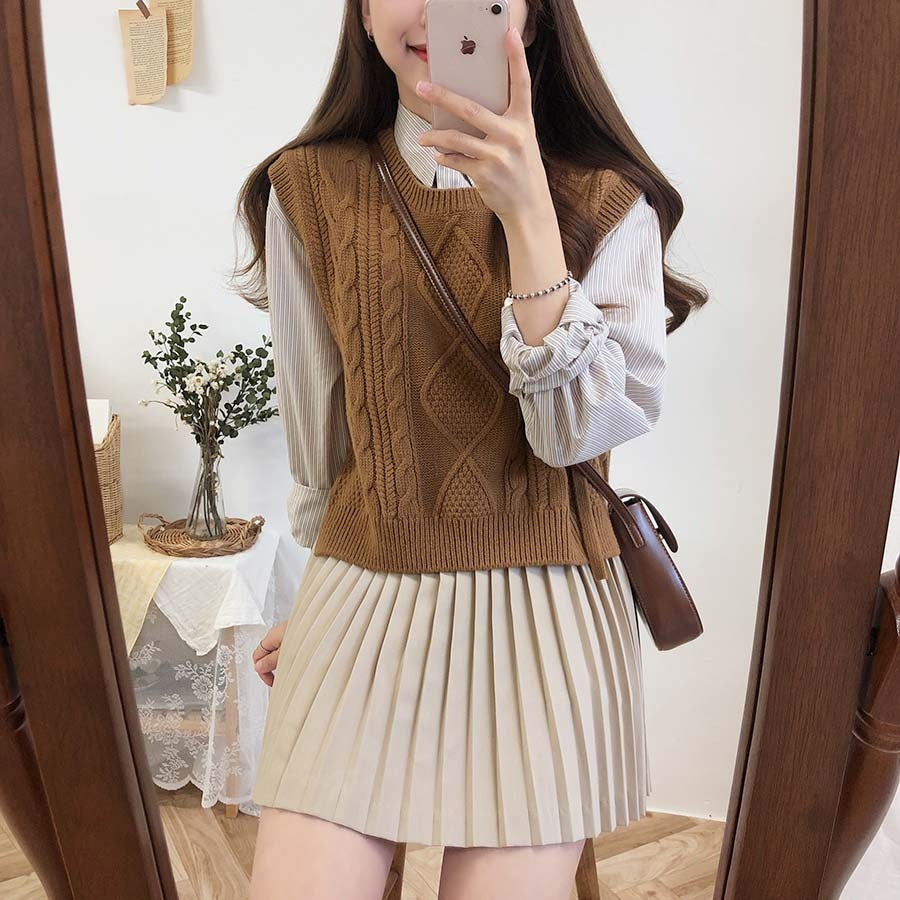 O-neck Autumn Winter Short Knitted Sleeveless Warm Casual oversize Pullover vest sweater