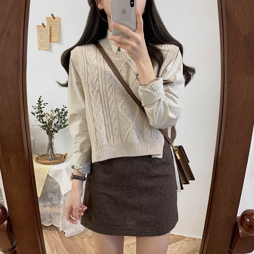 Load image into Gallery viewer, side cut loose sleeveless sweater knitted Vintage wool vest
